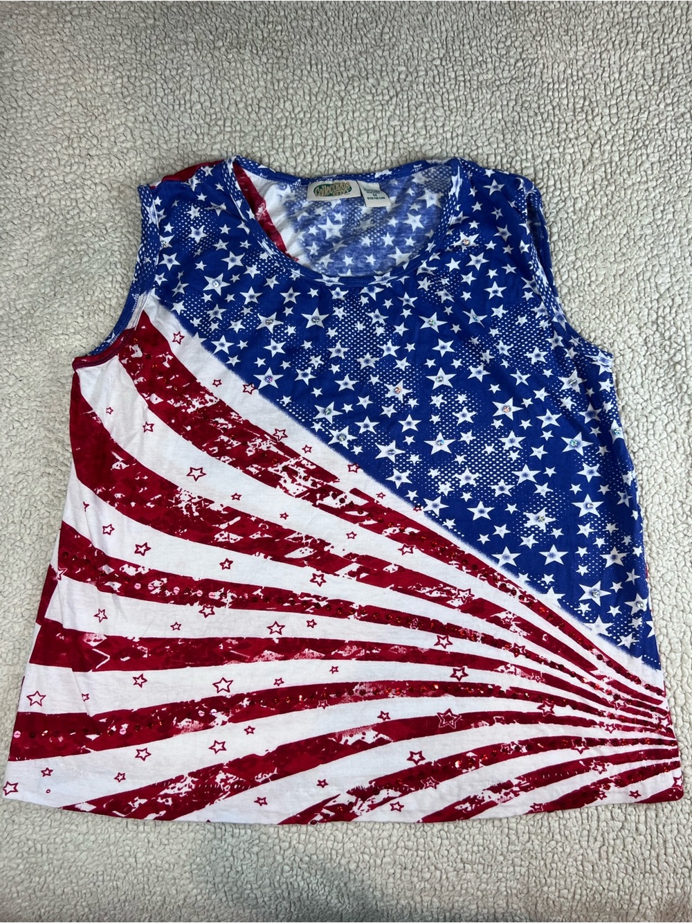 Collections ETC Sleeveless American Flag Star & Stripe Tank Top - Red/Blue/White